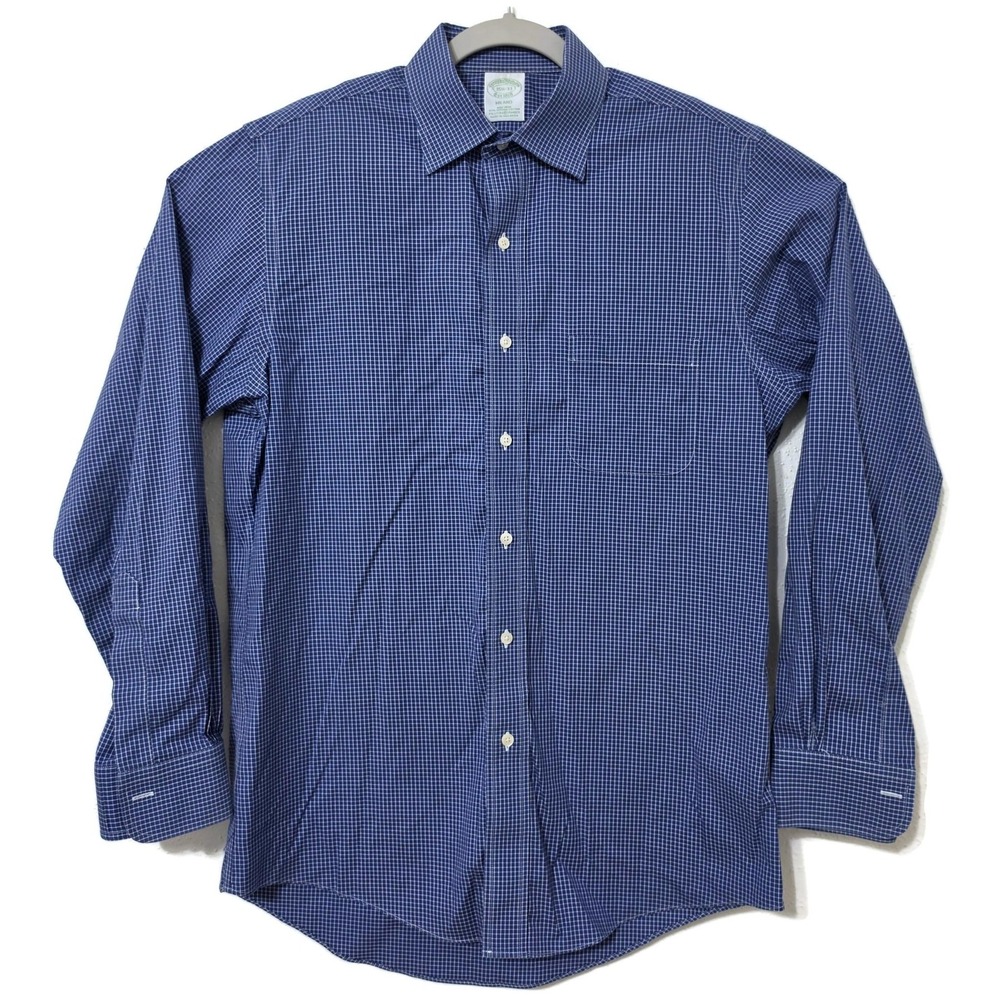 Brooks Brothers Shirt Mens 15.5 32/33 Blue Check Non Iron Stretch Supima Milano